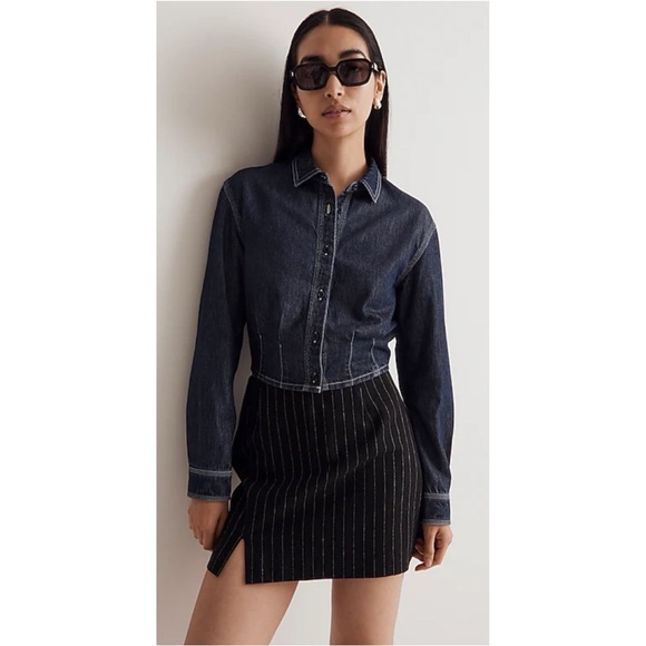 Madewell Tops - Madewell NWT Denim Pleated Cropped Button-Up Shirt, size XL